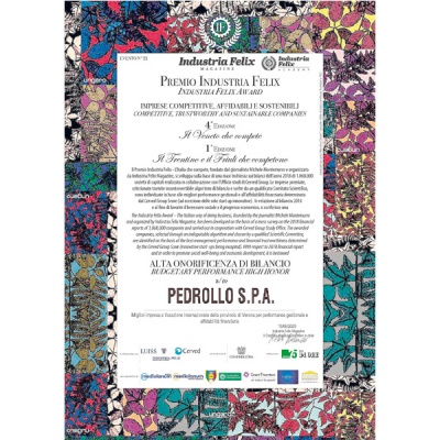 Награда компании Pedrollo за финансовую надёжность и отличные бюджетные показатели в регионе Triveneto